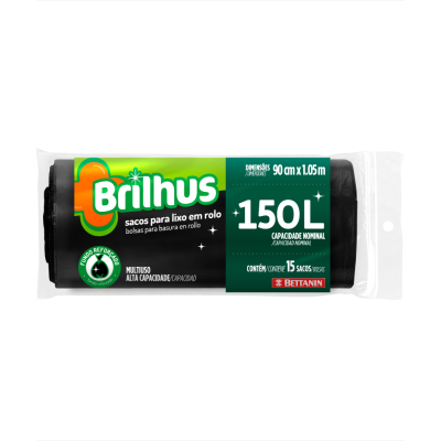 SACO LIXO BRILHUS PRETO ROLO 15X150L