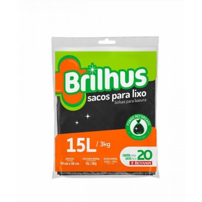 SACO LIXO BRILHUS PRETO ALMOFADA 20X15L