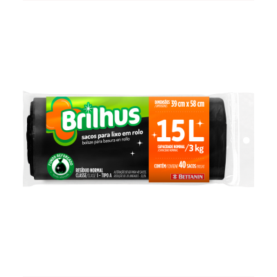 SACO LIXO BRILHUS PRETO ROLO 60X15L