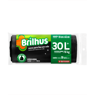 SACO LIXO BRILHUS PRETO ROLO 30X30L