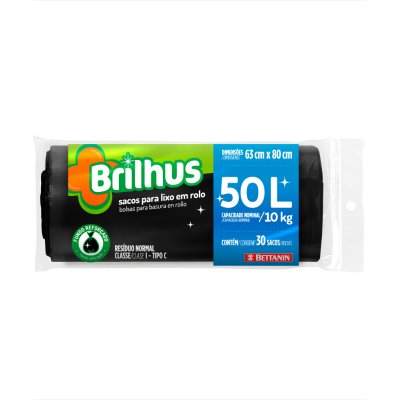 SACO LIXO BRILHUS PRETO ROLO 30X50L