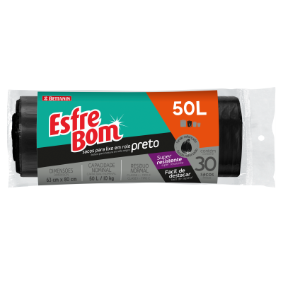 SACO LIXO ESFREBOM PRETO ROLO 30X50L